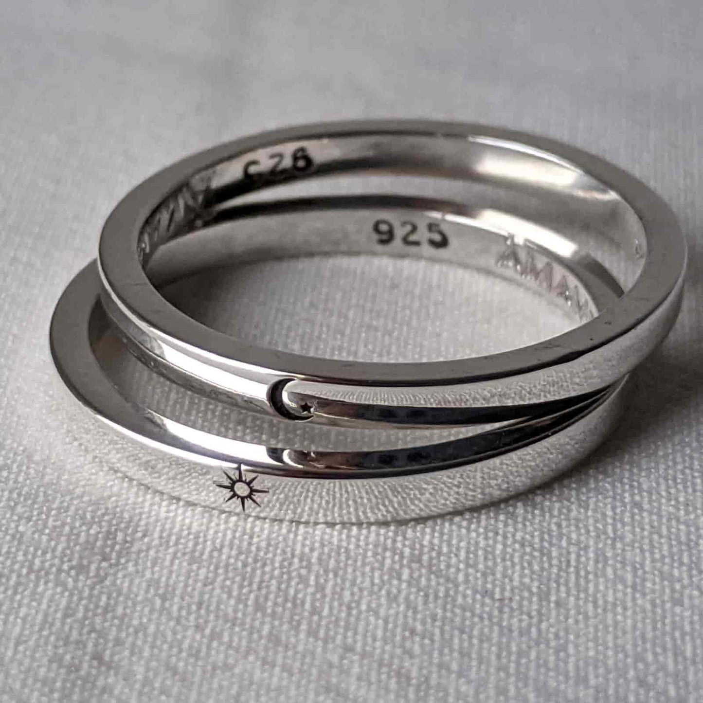 Anillos sencillo sol y luna en plata 925 hombre pareja mujer